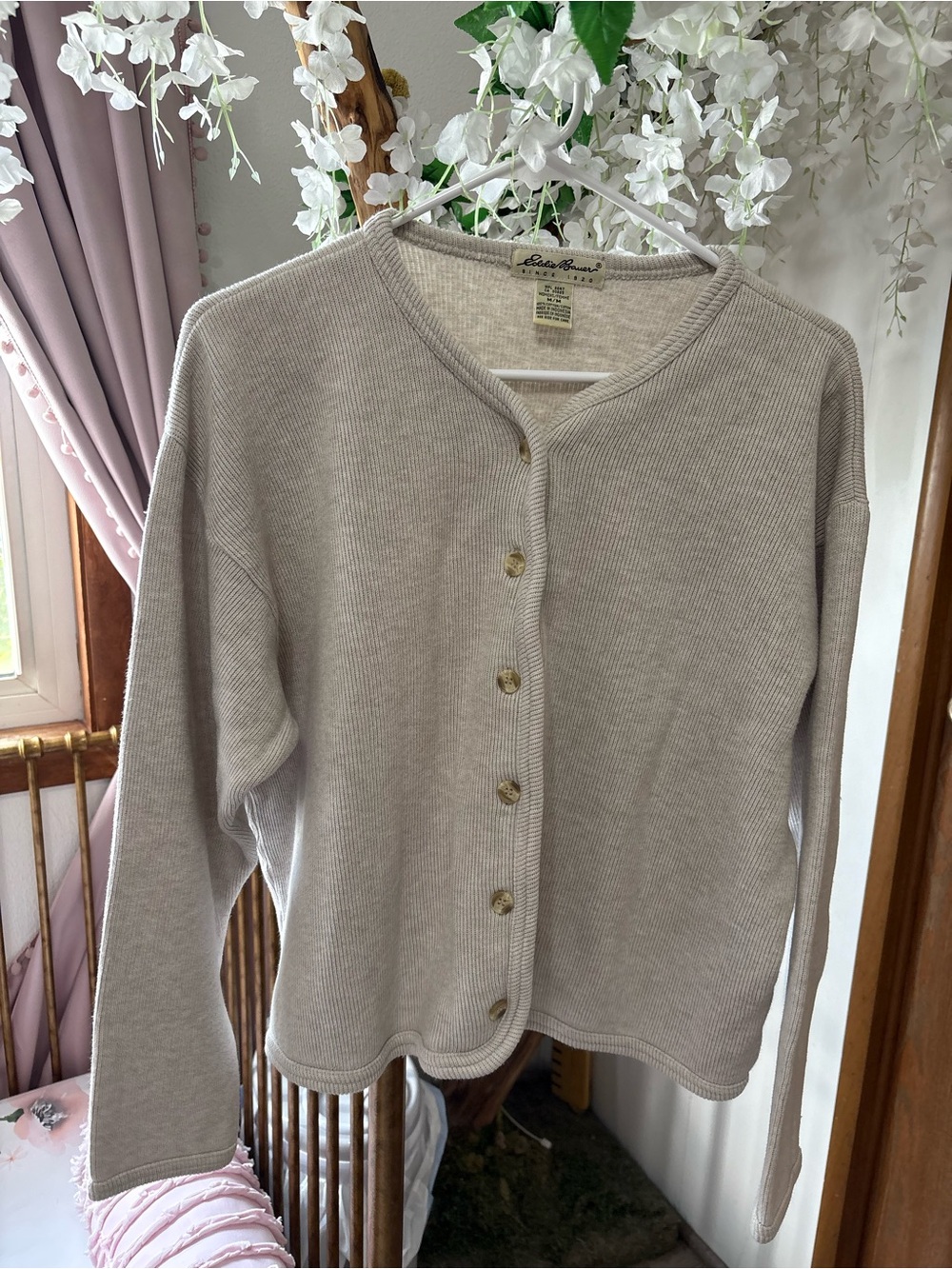 Eddie Bauer Beige Knit Button-Front Women's Cardigan